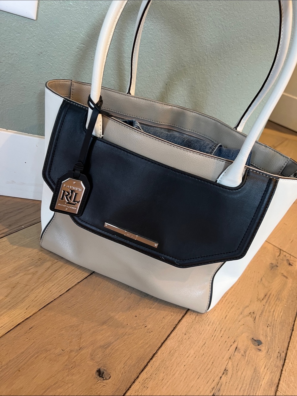 Ralph Lauren Tricolor Tote in Cream, Beige & Black